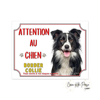 Plaque Border Collie Panneau de portail Attention au chien