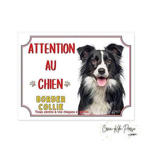 Plaque Border Collie Panneau de portail Attention au chien