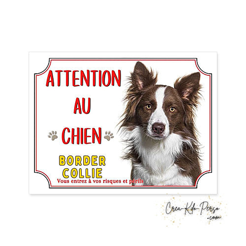 Plaque Border Collie Panneau de portail Attention au chien