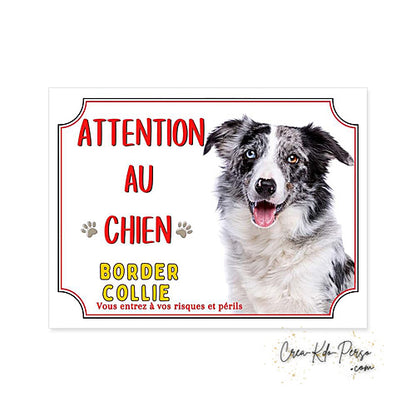 Plaque Border Collie Panneau de portail Attention au chien
