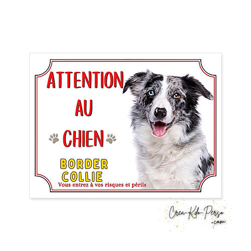 Plaque Border Collie Panneau de portail Attention au chien