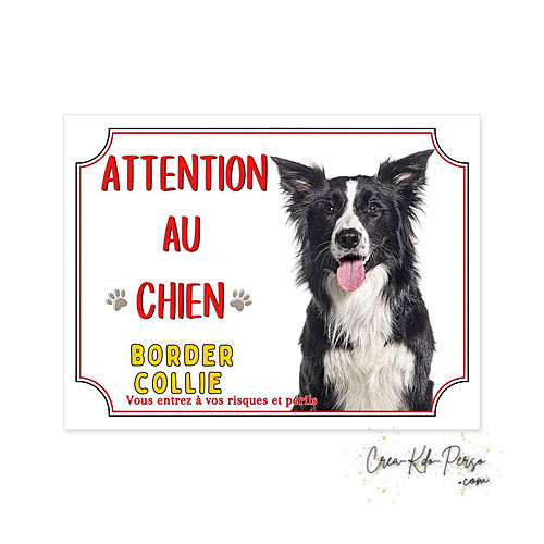 Plaque Border Collie Panneau de portail Attention au chien