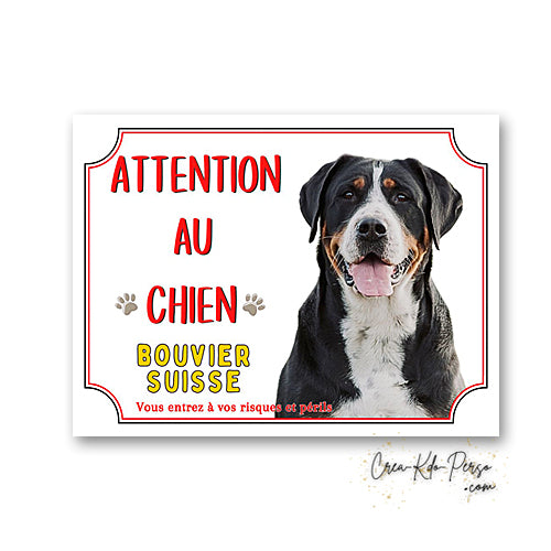 Plaque Attention au Chien Bouvier Suisse