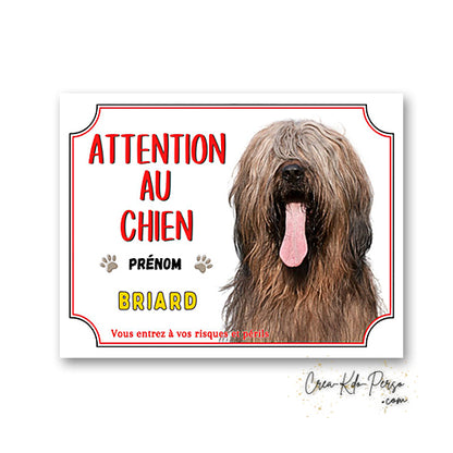 Plaque Briard je monte la garde panneau de portail Attention au chien