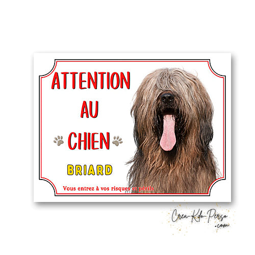 Plaque Briard je monte la garde panneau de portail Attention au chien