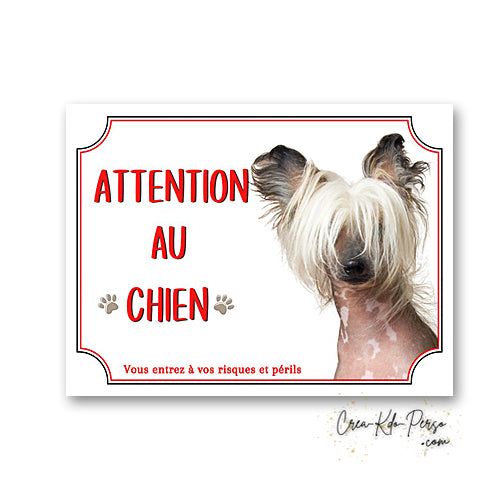 Plaque Attention au Chien Chinois à Crête