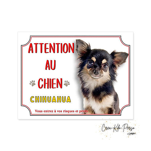 Plaque Chihuahua Attention au chien panneau de portail je monte la garde