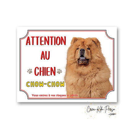 Plaque Attention au Chien Chow-Chow