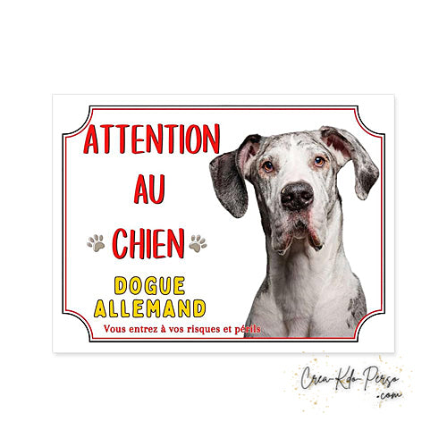 Plaque Dogue Allemand je monte la garde panneau de portail Attention au chien