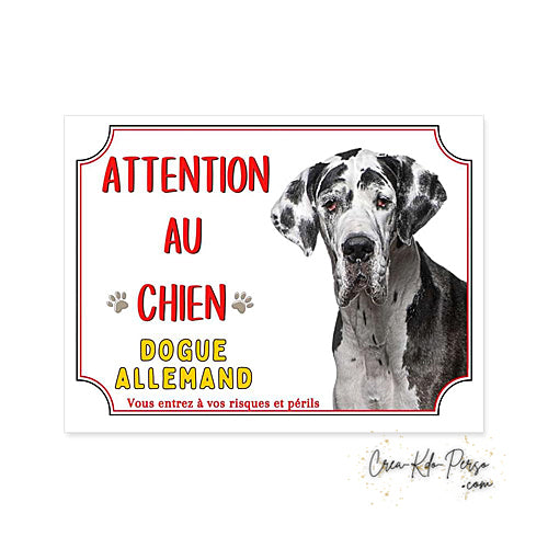 Plaque Dogue Allemand je monte la garde panneau de portail Attention au chien