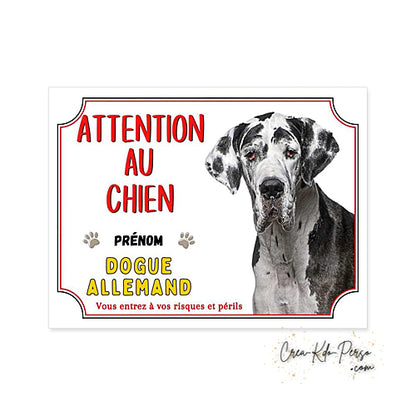 Plaque Dogue Allemand je monte la garde panneau de portail Attention au chien