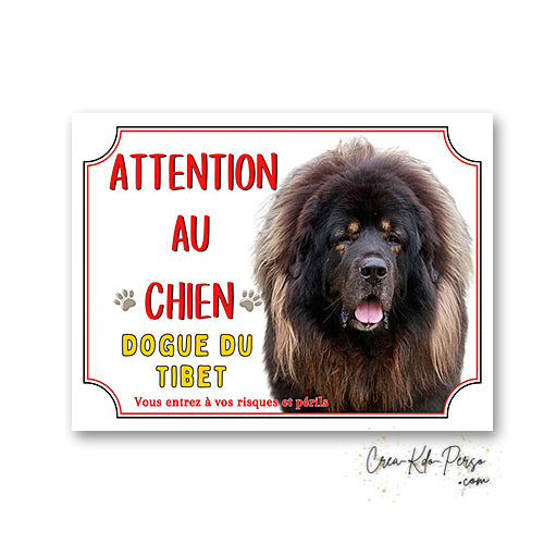 Plaque Attention au Chien Dogue du Tibet