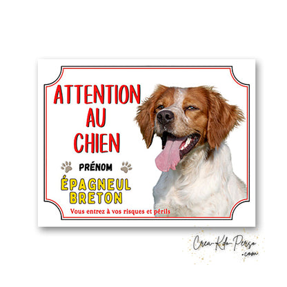 Plaque Attention au Chien Épagneul Breton
