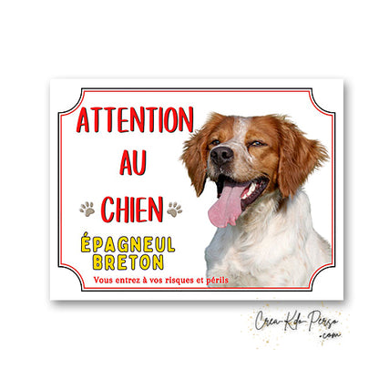Plaque Attention au Chien Épagneul Breton