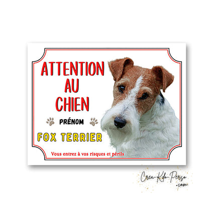 Plaque Attention au Chien Fox Terrier