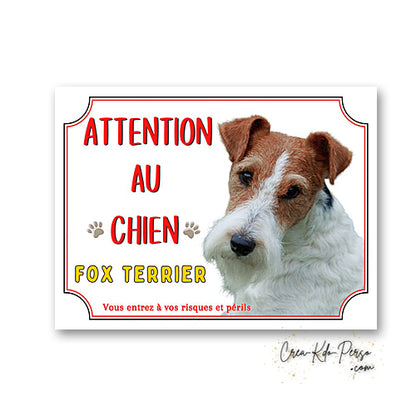 Plaque Attention au Chien Fox Terrier