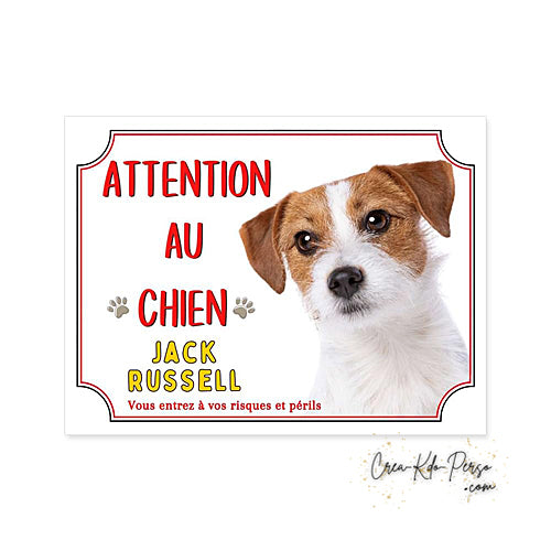 Plaque Jack Russell Attention au chien panneau de portail