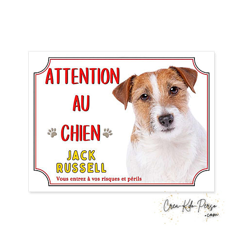 Plaque Jack Russell Attention au chien panneau de portail