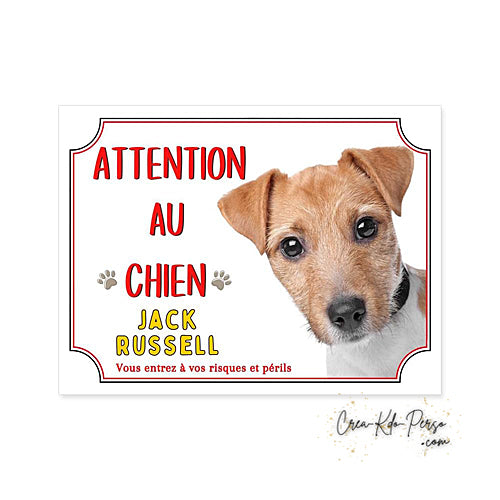 Plaque Jack Russell Attention au chien panneau de portail