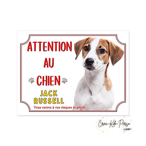 Plaque Jack Russell Attention au chien panneau de portail