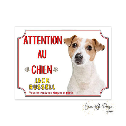 Plaque Jack Russell Attention au chien panneau de portail