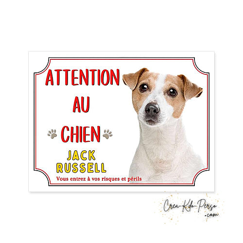 Plaque Jack Russell Attention au chien panneau de portail