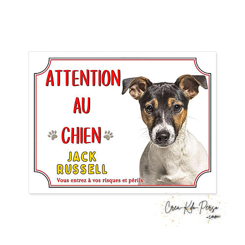 Plaque Jack Russell Attention au chien panneau de portail