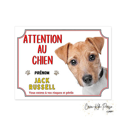 Plaque Jack Russell Attention au chien panneau de portail