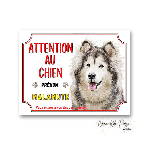 Plaque Attention au Chien Malamute