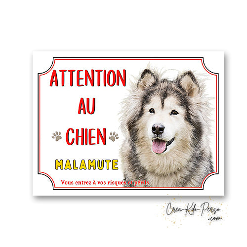 Plaque Attention au Chien Malamute