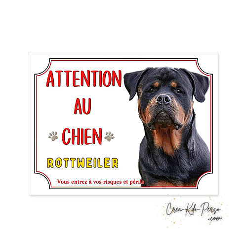 Plaque de portail Rottweiler Attention au chien panneau je monte la garde