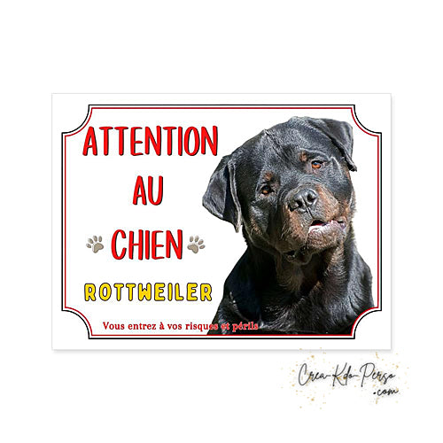 Plaque de portail Rottweiler Attention au chien panneau je monte la garde