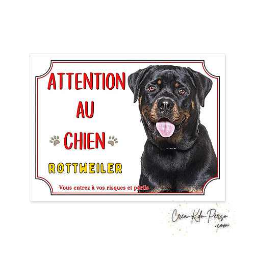 Plaque de portail Rottweiler Attention au chien panneau je monte la garde