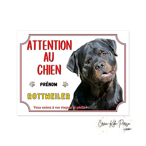 Plaque de portail Rottweiler Attention au chien panneau je monte la garde