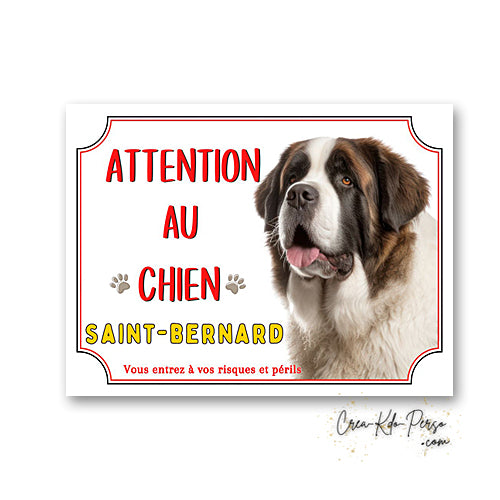 Plaque de portail Saint-Bernard Attention au chien panneau je monte la garde