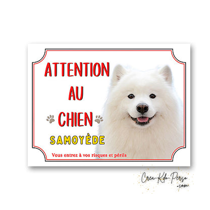 Plaque Attention au Chien Samoyède