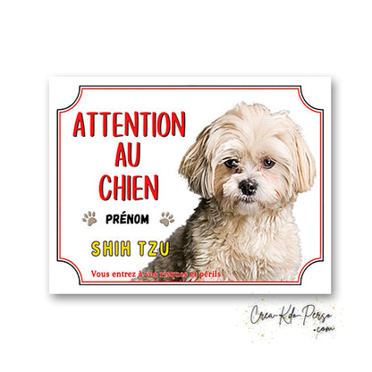 Plaque de portail shih tzu Attention au chien panneau je monte la garde