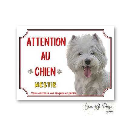 Plaque Attention au Chien Westie