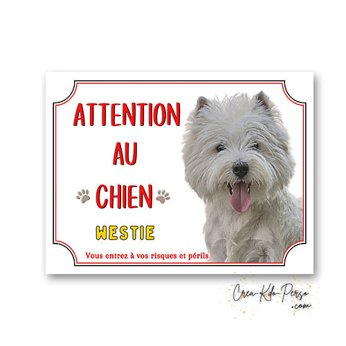 Plaque Attention au Chien Westie