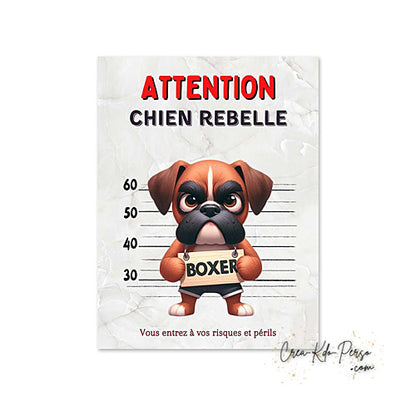 Plaque humour Attention Boxer rebelle prisonnier (Modèle1)