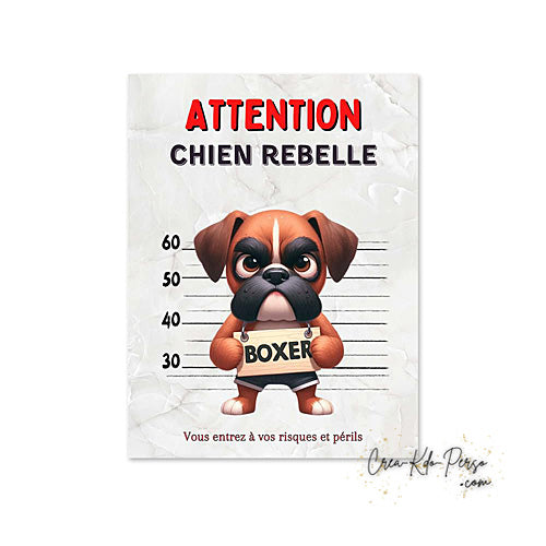Plaque humour Attention Boxer rebelle prisonnier (Modèle1)