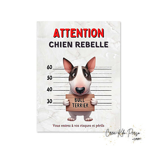 Plaque humour Attention Bull Terrier prisonnier (Modèle2)
