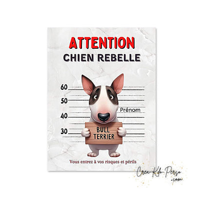 Plaque humour Attention Bull Terrier prisonnier (Modèle2)