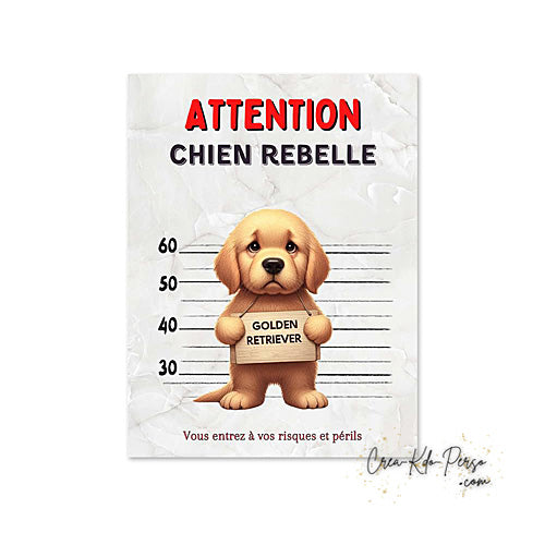 Plaque Golden Retriever panneau de portail Attention au chien