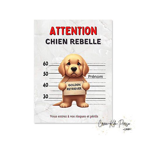 Plaque Golden Retriever panneau de portail Attention au chien