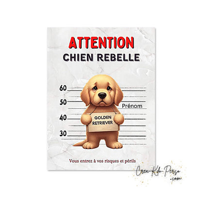 Plaque Golden Retriever panneau de portail Attention au chien