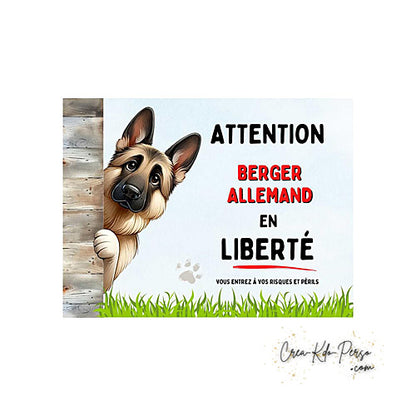 Plaque Attention au Chien Berger Allemand en liberté (Modèle2)