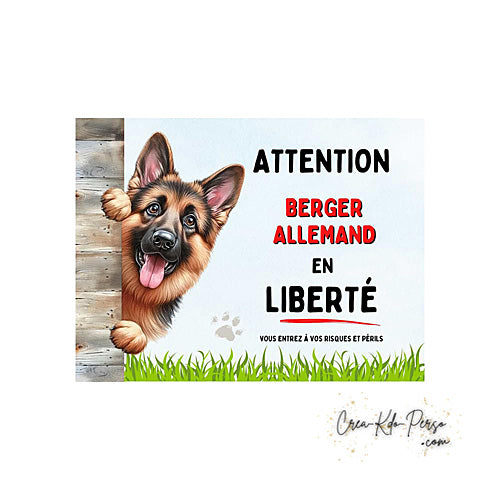 Plaque Attention au Chien Berger Allemand en liberté (Modèle1)