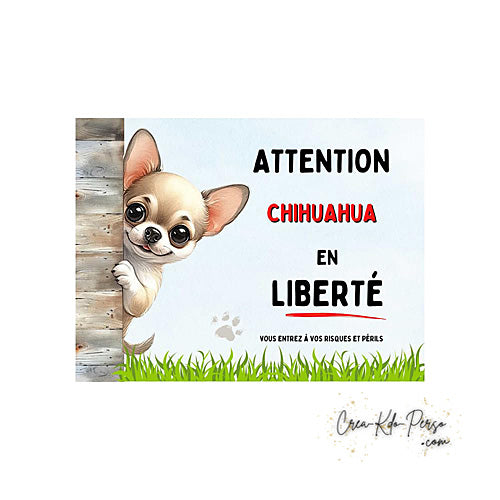 Plaque Chihuahua Attention au chien panneau de portail je monte la garde
