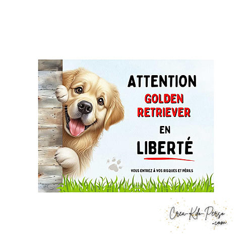 Plaque Golden Retriever panneau de portail Attention au chien